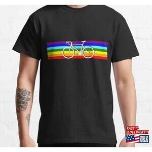 Bicycle Amp Cycling Silhouette And Rainbow Retro Tshirt